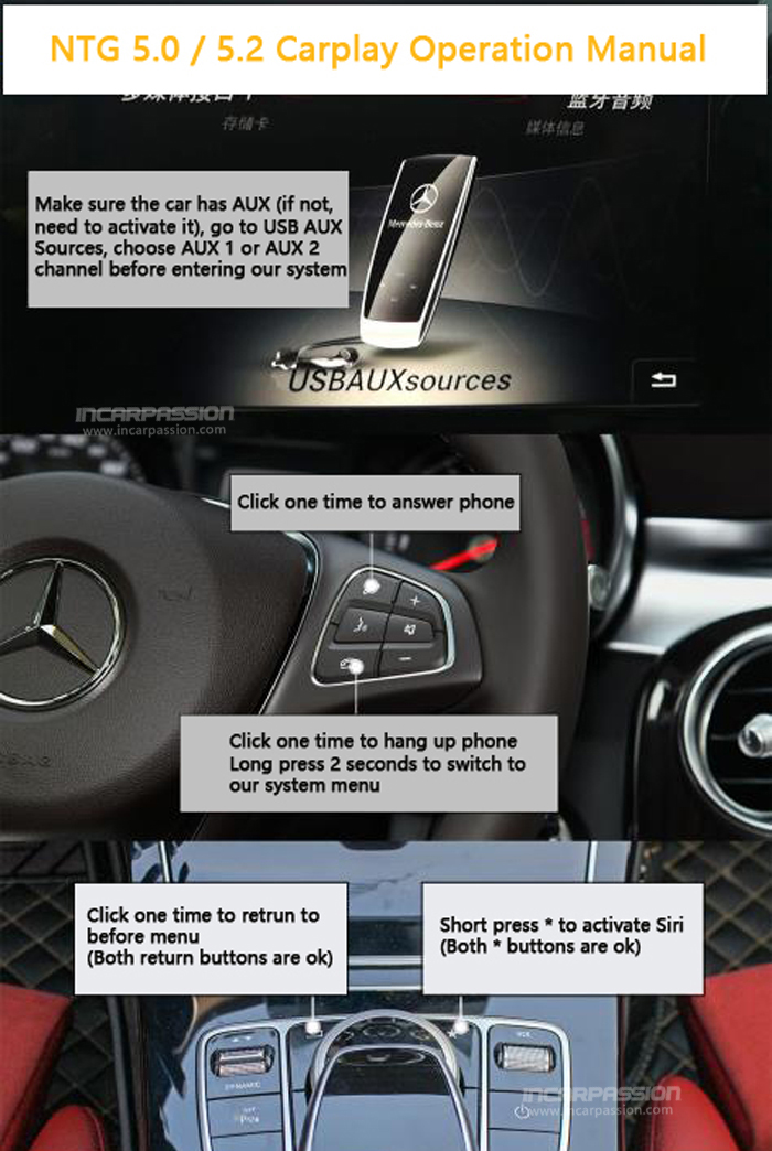 Mercedes NTG5.0 NTG5.2 CarPlay Android Auto for A B C W205 GLC GLA
