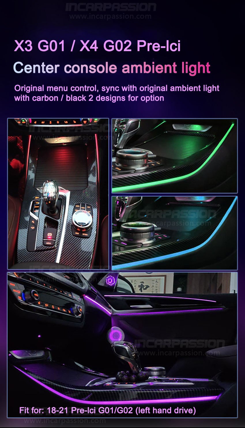 BMW X3 G01 X4 G02 Pre-lci Crystal Center Console Ambient Light Saddle Light