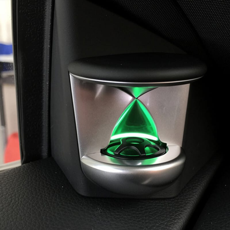 Elevate your Mercedes CLS W218 with B&O style rotating tweeters. Features automatic rotation, ambient light sync, and OEM menu control. 100% Plug & Play.