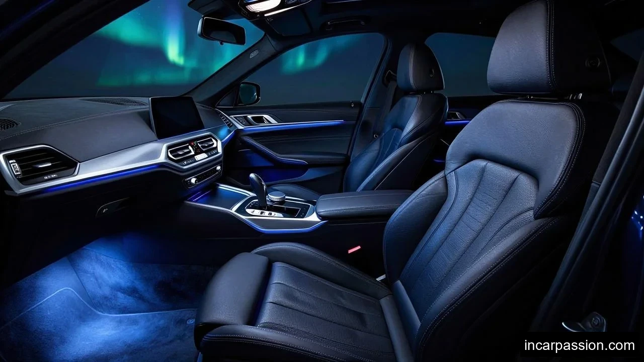 BMW 3 Series cabin at night showing factory-style 