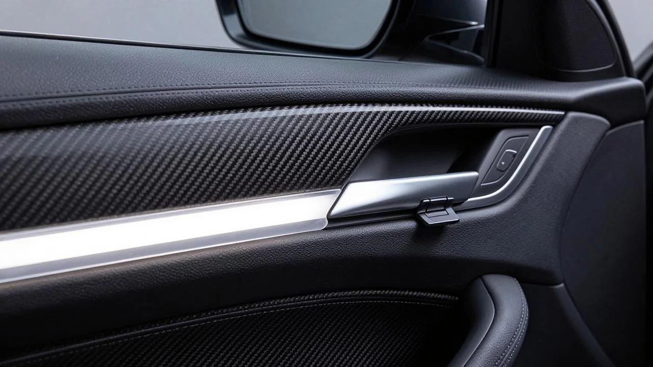 close-up of illuminated BMW door trim light guide